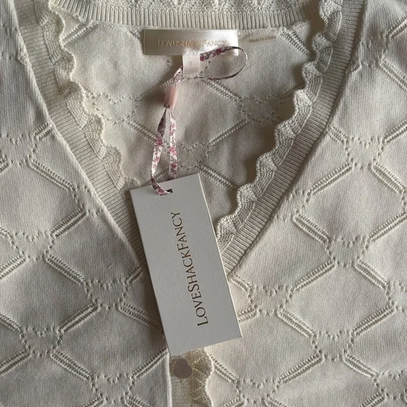 NWT LoveShackFancy Petra Knit Heart Argyle Cardigan Parchment Cream Ivory | S - Picture 14 of 14